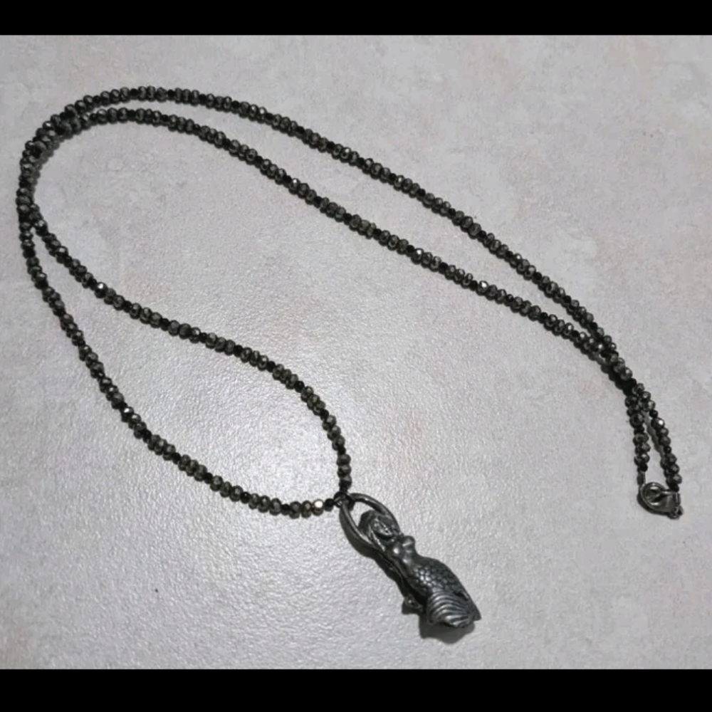 Handmade Pyrite Gemstone Mermaid Pendant Necklace Pewter Gift Idea